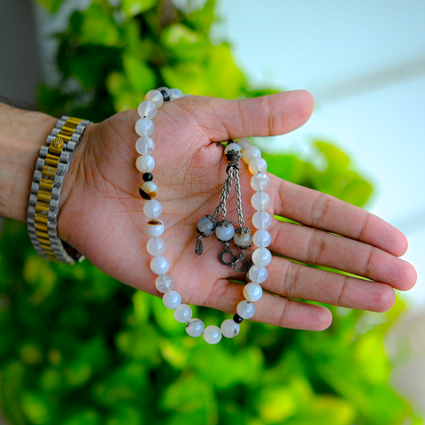 White AQEEQ TASBEEH سفید عقیق تسبیح