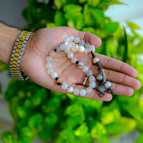 White AQEEQ TASBEEH سفید عقیق تسبیح